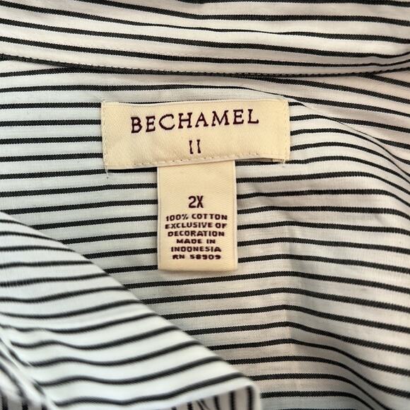 Bechamel Button Up Striped Embroidered Cats Dogs 3/4 Sleeve Blouse Top Size 2X - Picture 12 of 12